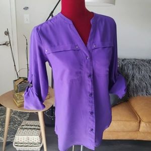 Attenion Purple Long Sleeve Button Down Blouse S
